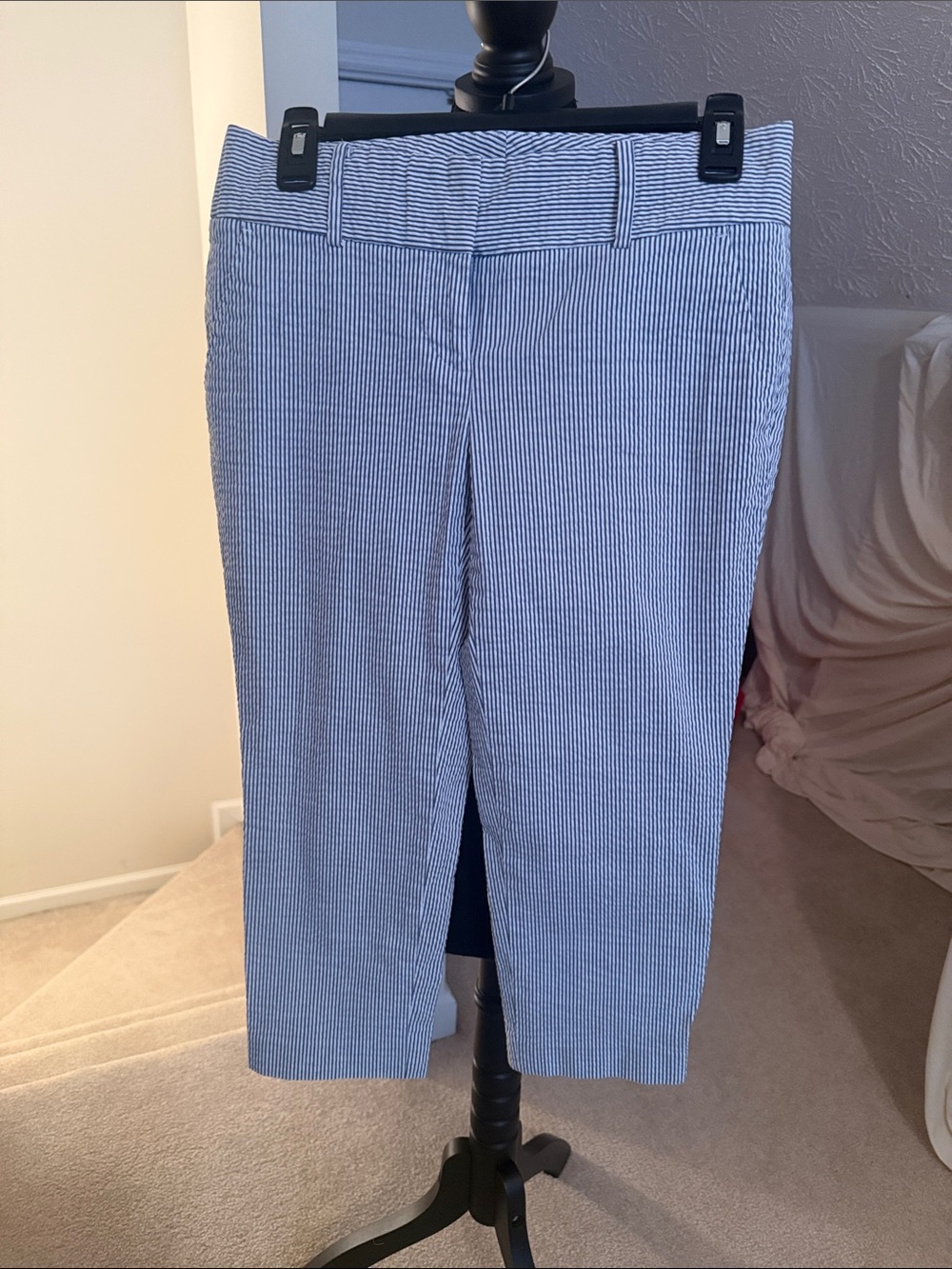 Women’s Blue Seersucker Crop Shorts